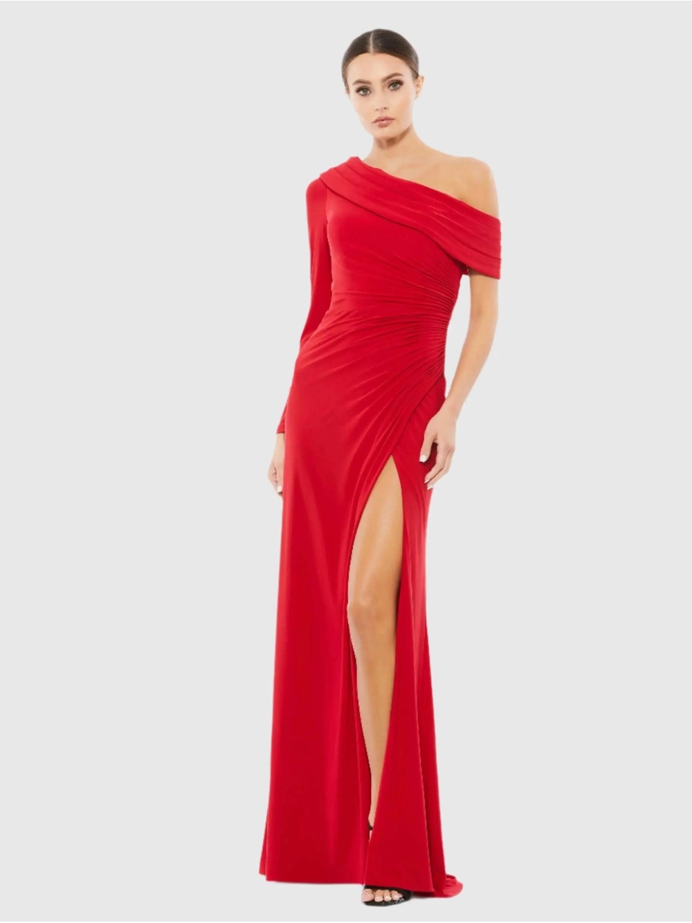 Mac Duggal 26570 Red One-Shoulder Evening Gown with High Slit NWT Sz 10